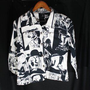 Vintage 90s Kaktus Black and White Picasso Inspired Face Jacket - Sz L